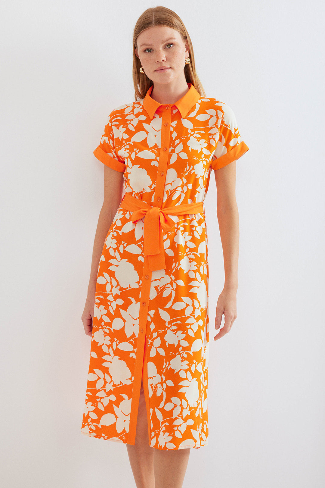 BGD Women Patterned Shirt Dress - Orange - Avondale