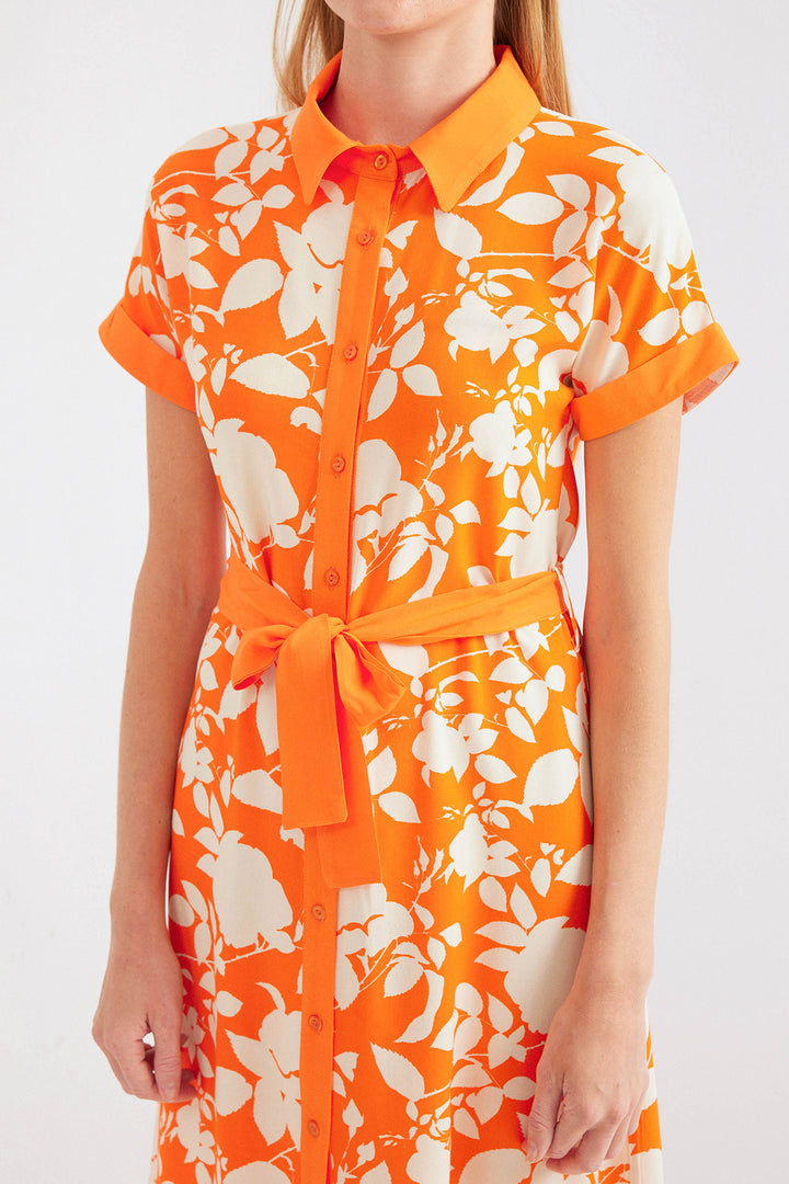 BGD Women Patterned Shirt Dress - Orange - Avondale