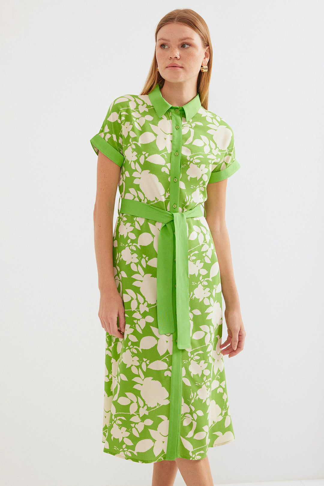 BGD Women Patterned Shirt Dress - Green - Avondale