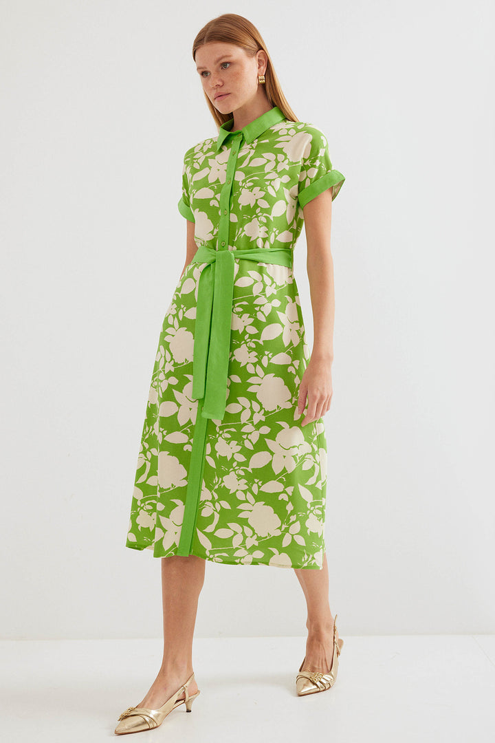 BGD Women Patterned Shirt Dress - Green - Avondale