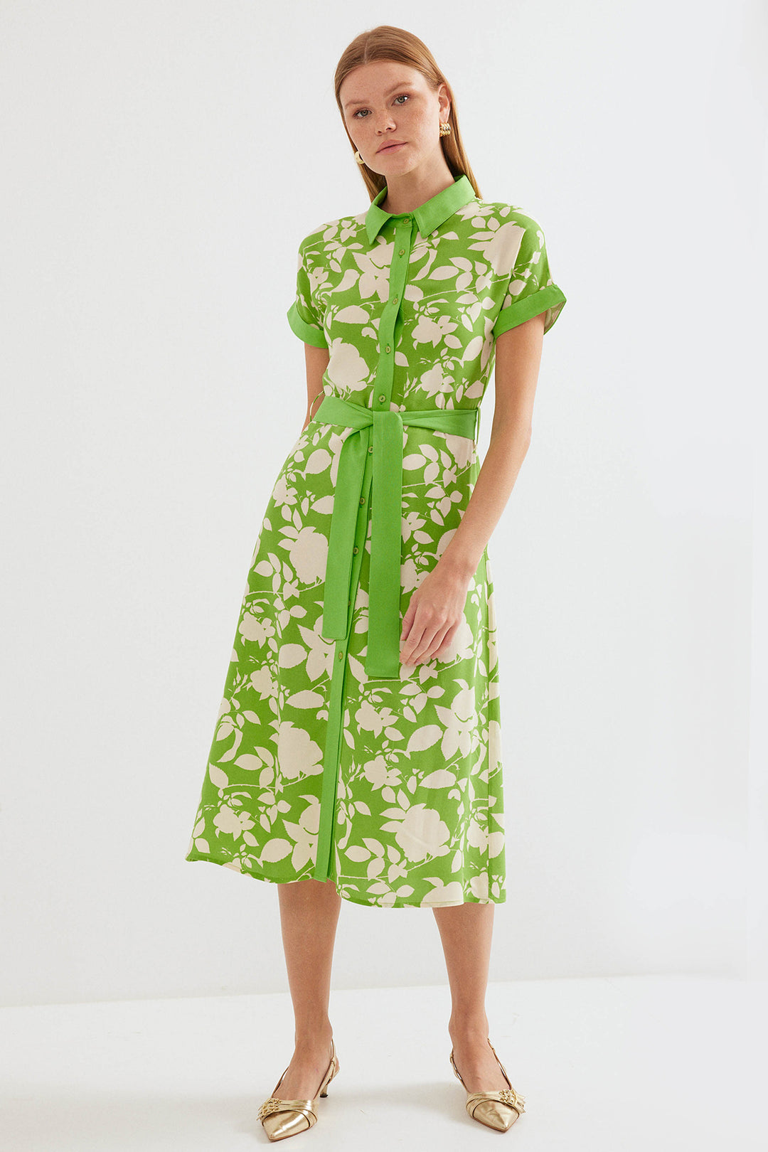 BGD Women Patterned Shirt Dress - Green - Avondale