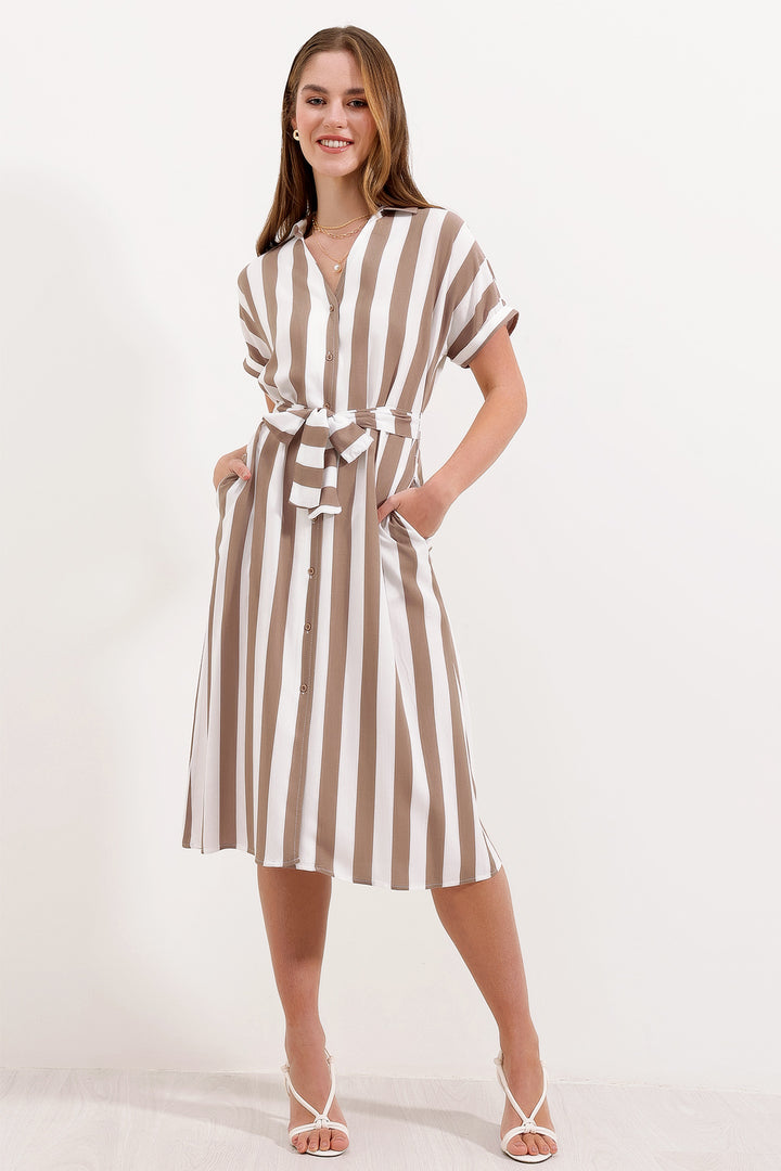 BGD Women Striped Shirt Dress - Beige - Avondale