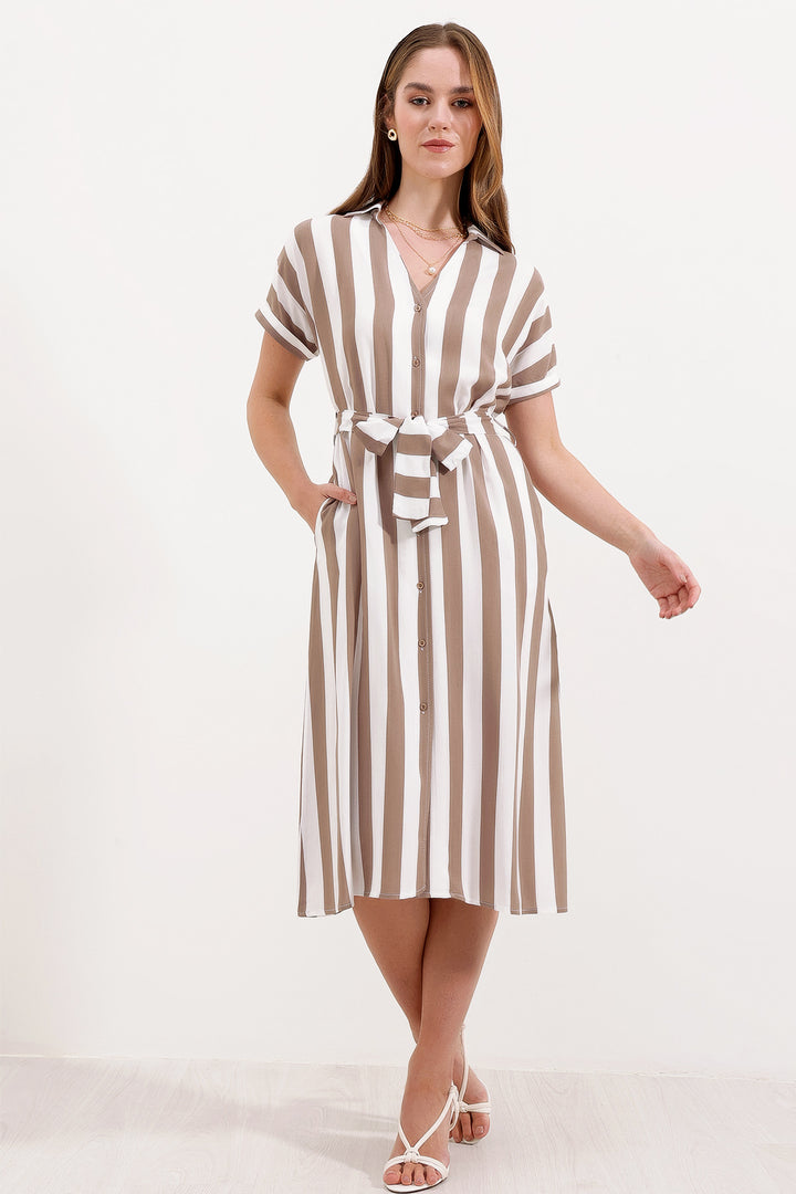 BGD Women Striped Shirt Dress - Beige - Avondale