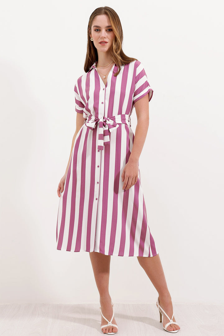 BGD Women Striped Shirt Dress - Rose Pink - Avondale