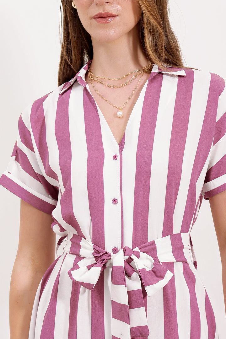 BGD Women Striped Shirt Dress - Rose Pink - Avondale