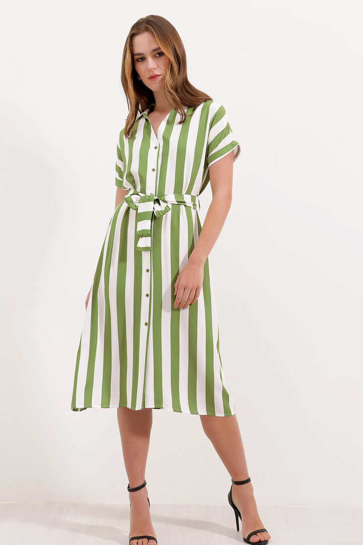 BGD Women Striped Shirt Dress - Green - Avondale