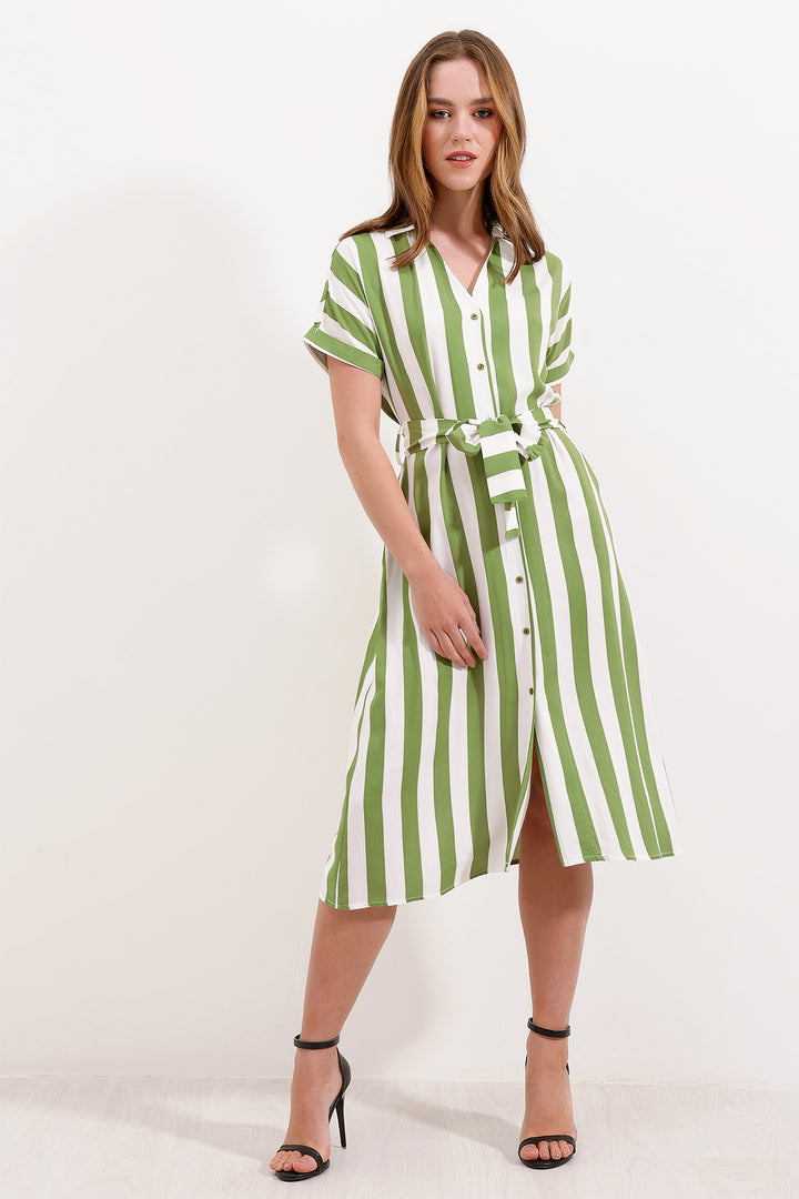 BGD Women Striped Shirt Dress - Green - Avondale