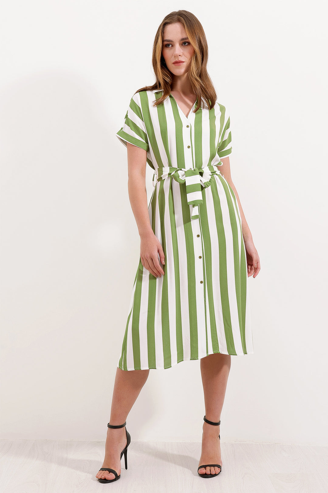 BGD Women Striped Shirt Dress - Green - Avondale