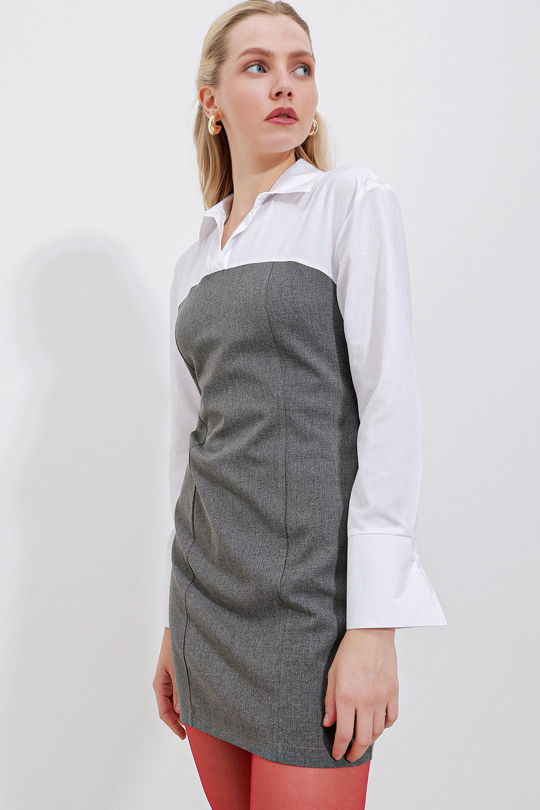 BGD Women Shirt Detail Mini Dress - Anthracite - Avondale