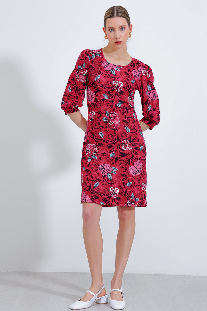 BGD Women Woman Burgundy Rose Patterned Midi Dress 2477 - Avondale