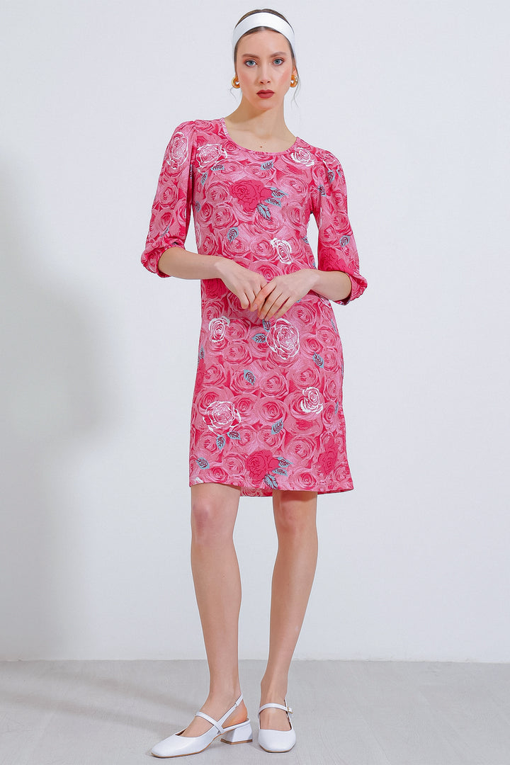 BGD Women Woman Pomegranate Rose Patterned Midi Dress 2477 - Avondale