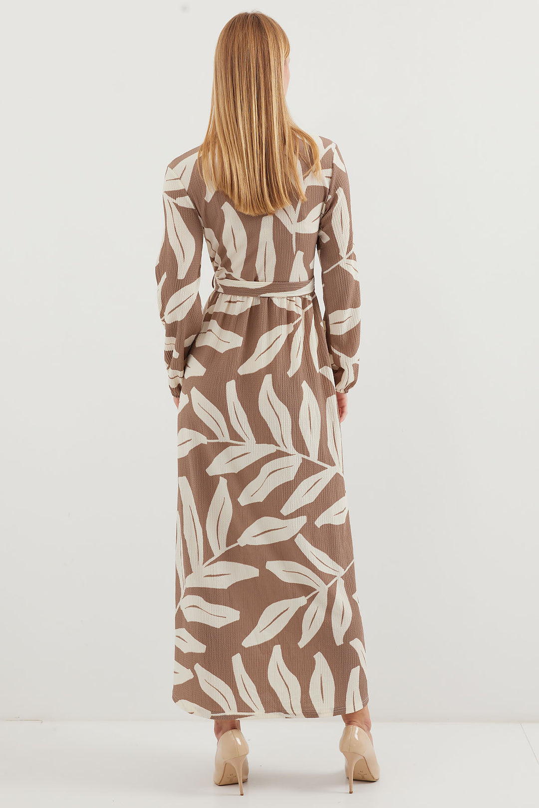 BGD Women Patterned Long Knit Dress - Beige - Avondale