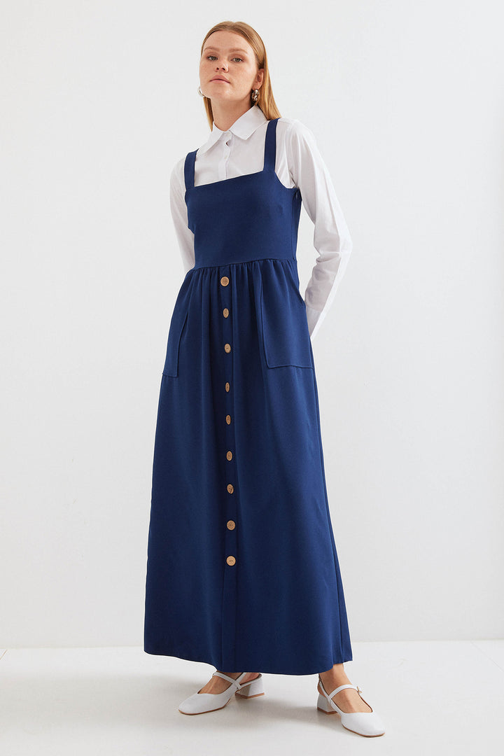 BGD Women Long Overall Dress - Navy Blue - Avondale