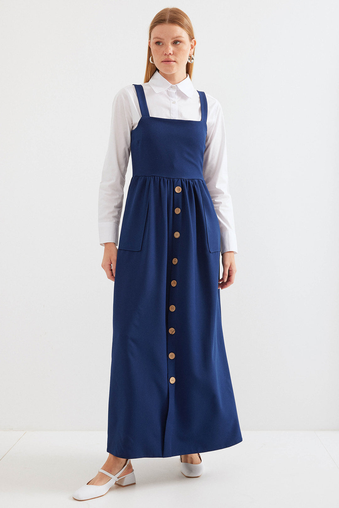 BGD Women Long Overall Dress - Navy Blue - Avondale