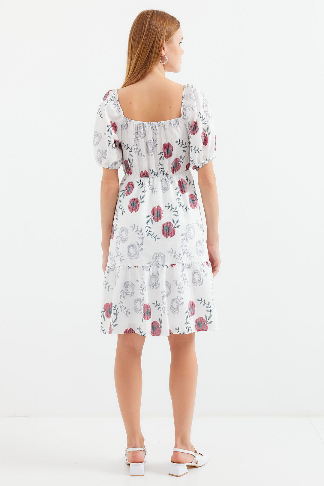 BGD Women Patterned Mini Flare Dress - Ecru - Avondale