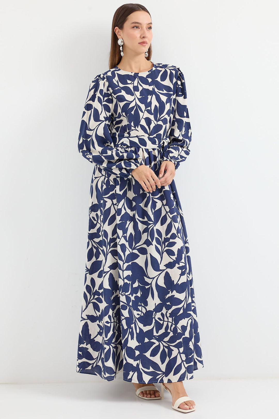 BGD Women Balloon Sleeve Hijab Dress - Navy Blue - Avondale