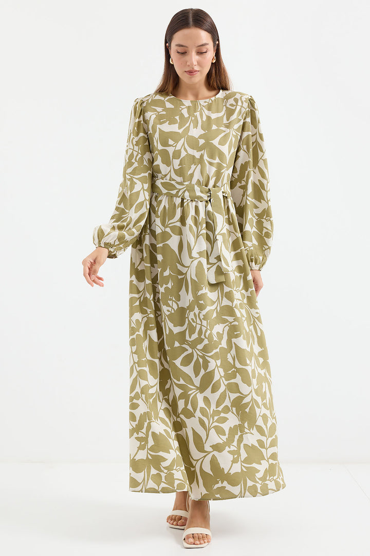 BGD Women Balloon Sleeve Hijab Dress - Olive Green - Avondale