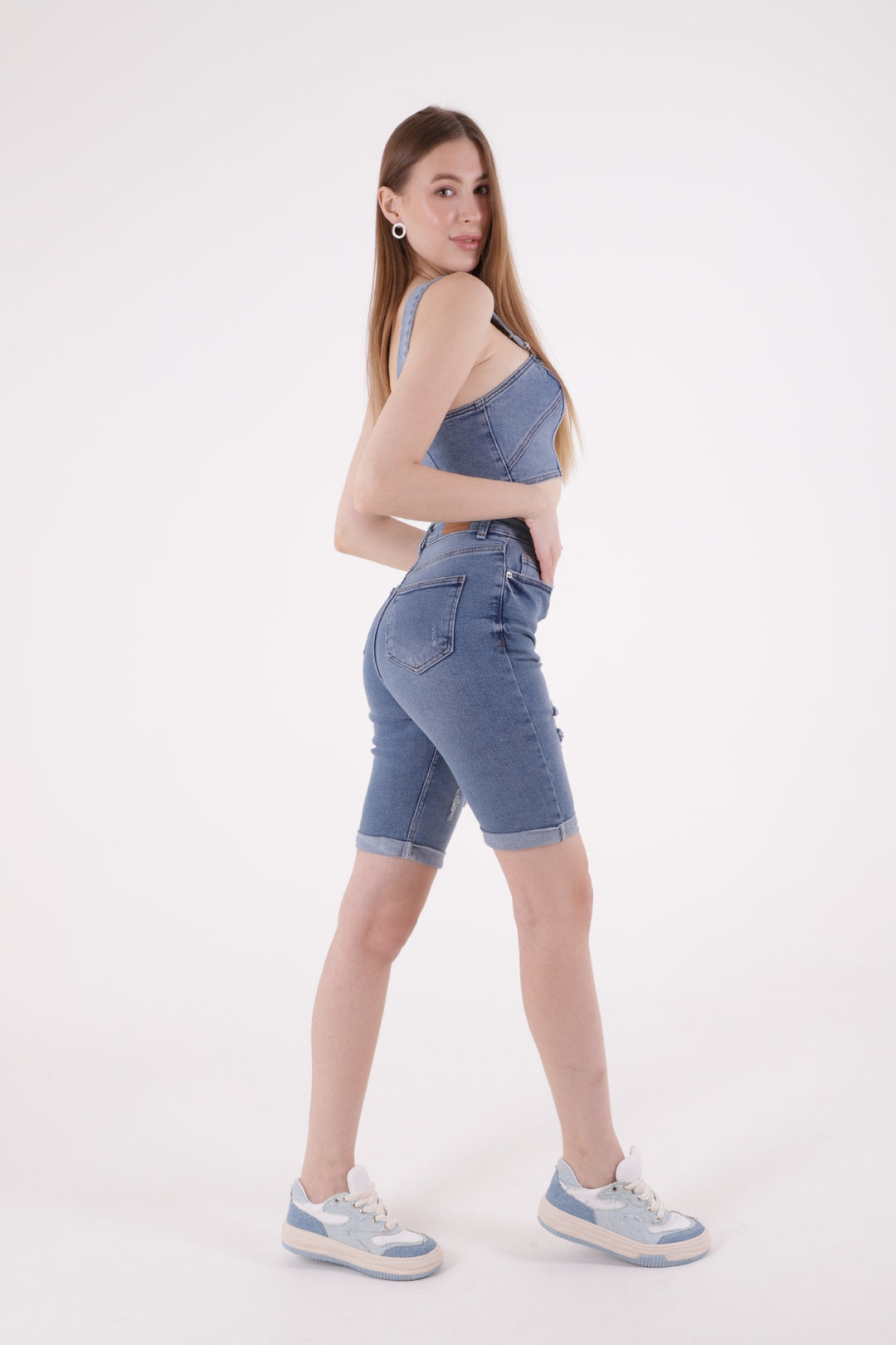 XLJ Denim Short with Double Folded Bottom Ending Mixed - Gahanna