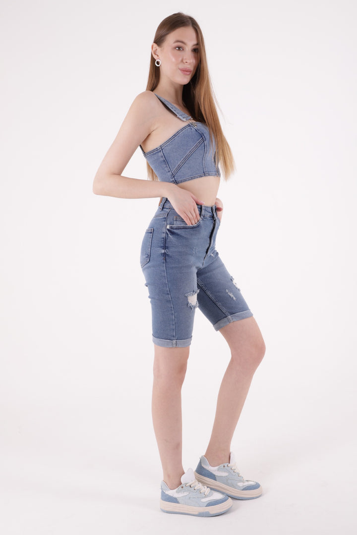 XLJ Denim Short with Double Folded Bottom Ending Mixed - Gahanna