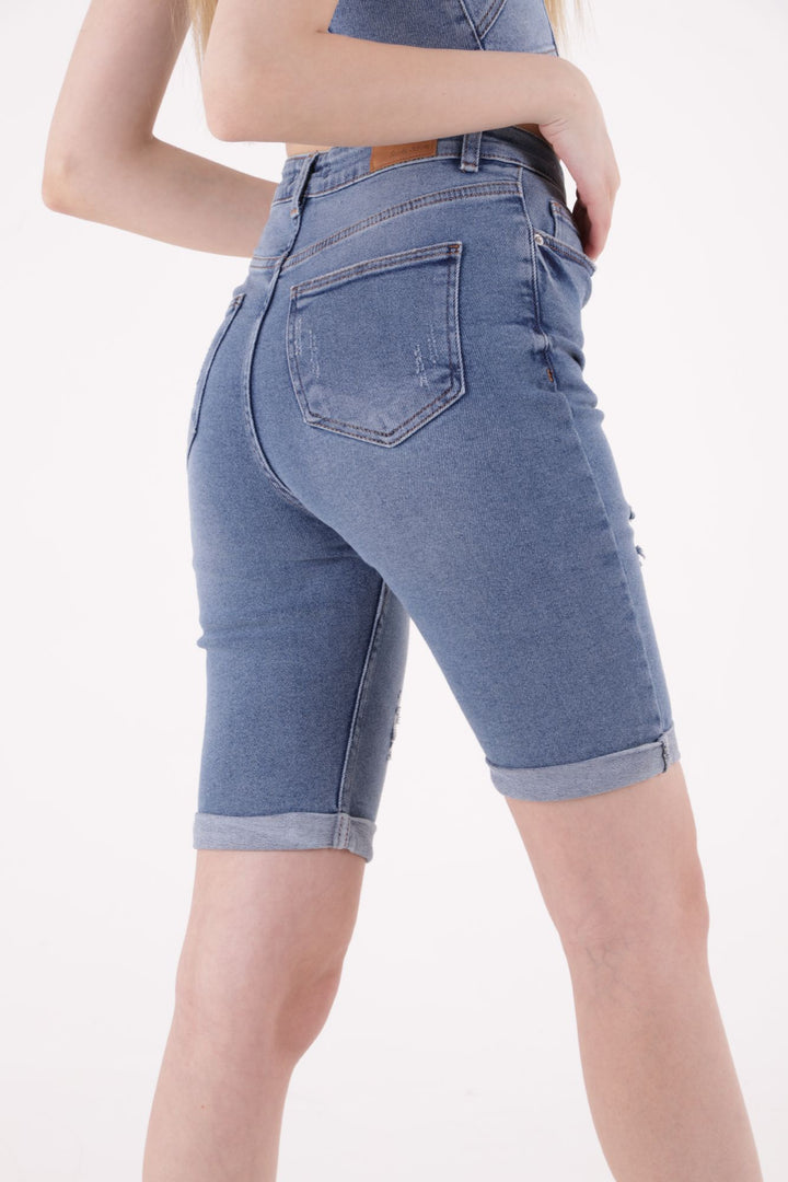 XLJ Denim Short with Double Folded Bottom Ending Mixed - Gahanna