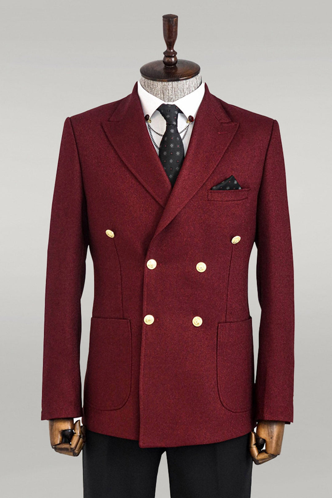 WSS Double Breasted Slim Fit Burgundy Men Blazer  - Singen