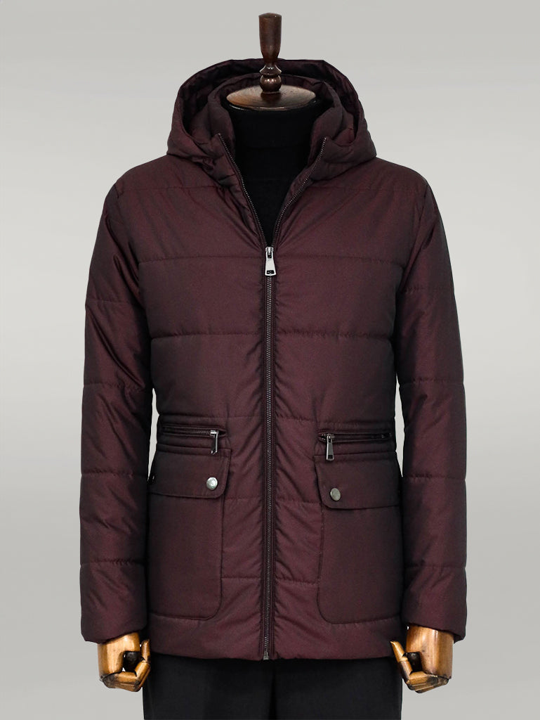 WSS Slim Fit Hooded Burgundy Men Coat  - Singen