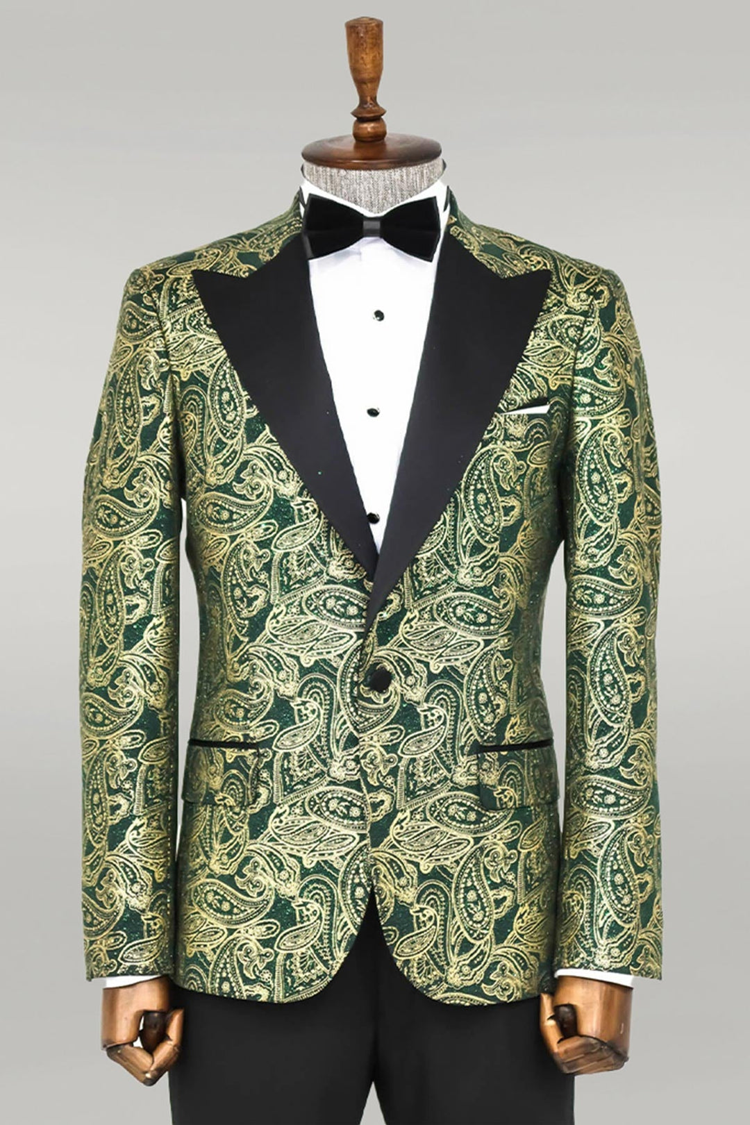 WSS Paisley Peak Lapel Green Men Prom Blazer  - Singen