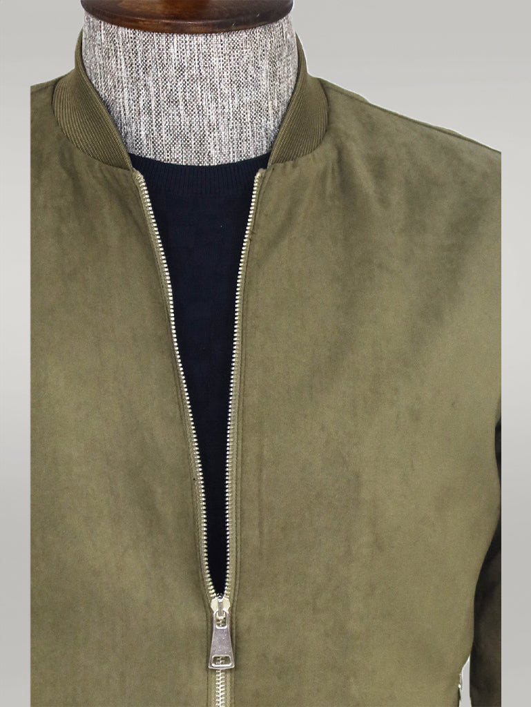 WSS Plain Zippered Pockets Light Green Men Bomber Coat  - Singen