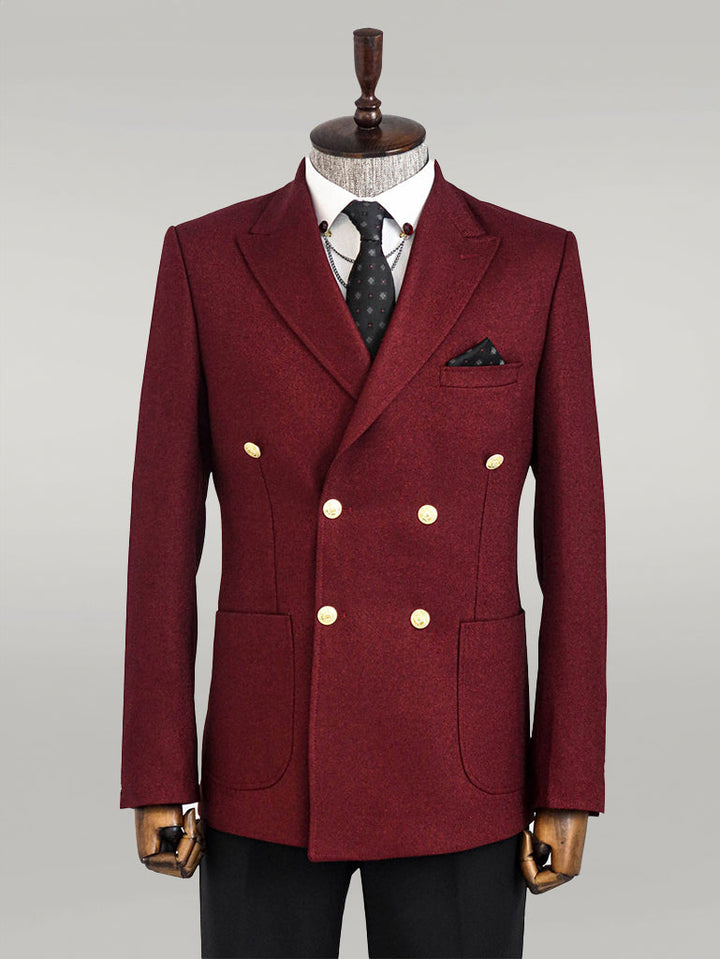 WSS Double Breasted Slim Fit Burgundy Men Blazer  - Singen