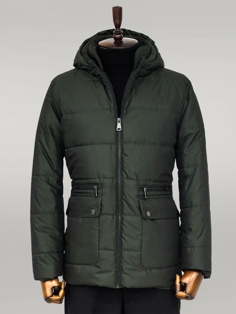 WSS Slim Fit Hooded Green Men Coat  - Singen