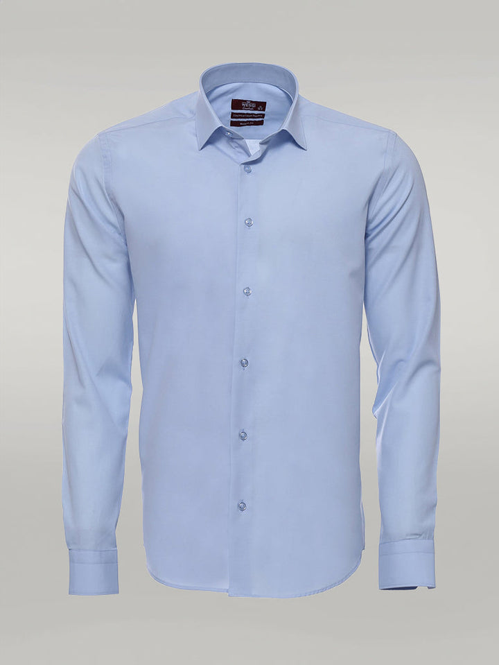 WSS Sky Blue Plain Long Sleeves Regular Fit Shirt  - Singen