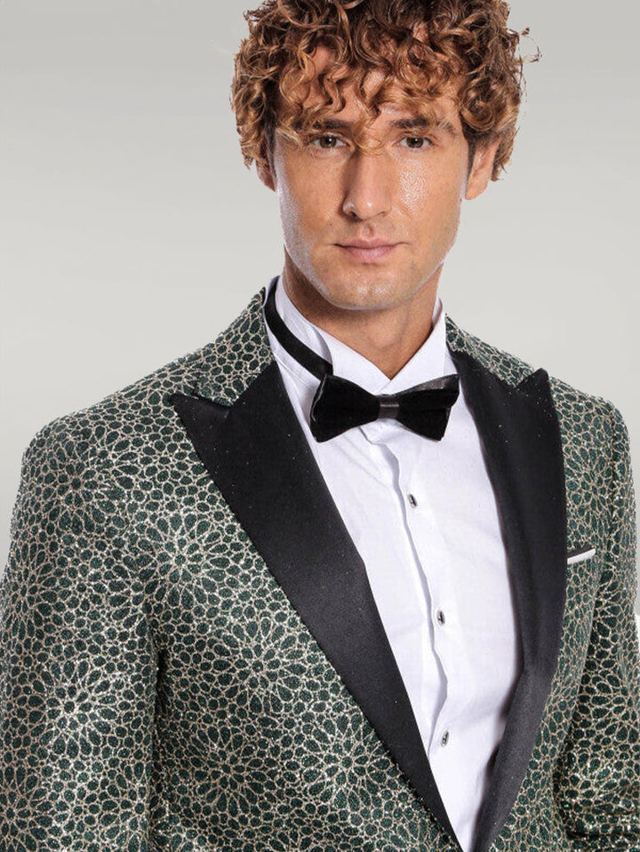 WSS Flower Embroidered Pattern Green Men Prom Blazer  - Singen