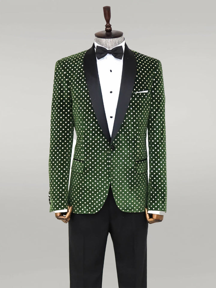 WSS Dot Pattern Slim Fit Dark Green Men Prom Blazer  - Singen