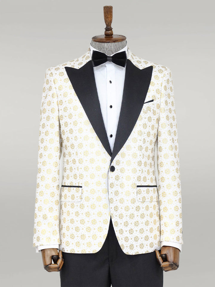 WSS Floral Patterned Peak Lapel White Men Prom Blazer  - Singen