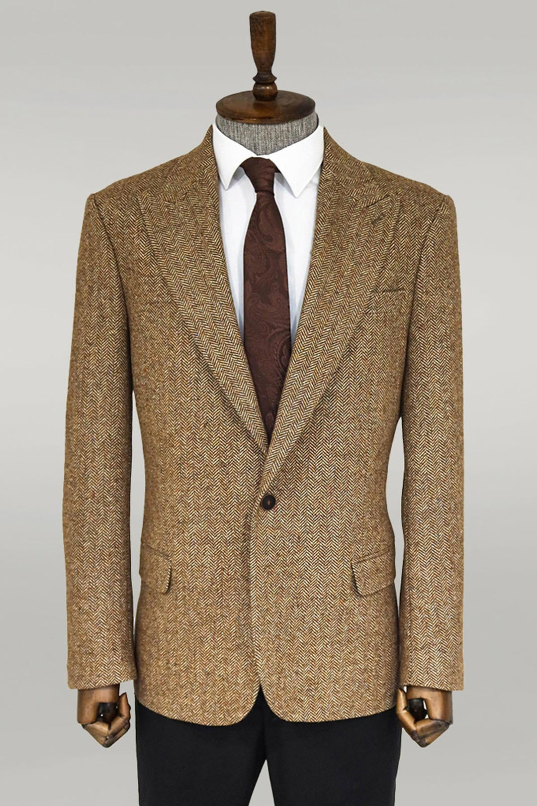 WSS Houndstooth Pattern Wool Light Brown Men Blazer  - Singen