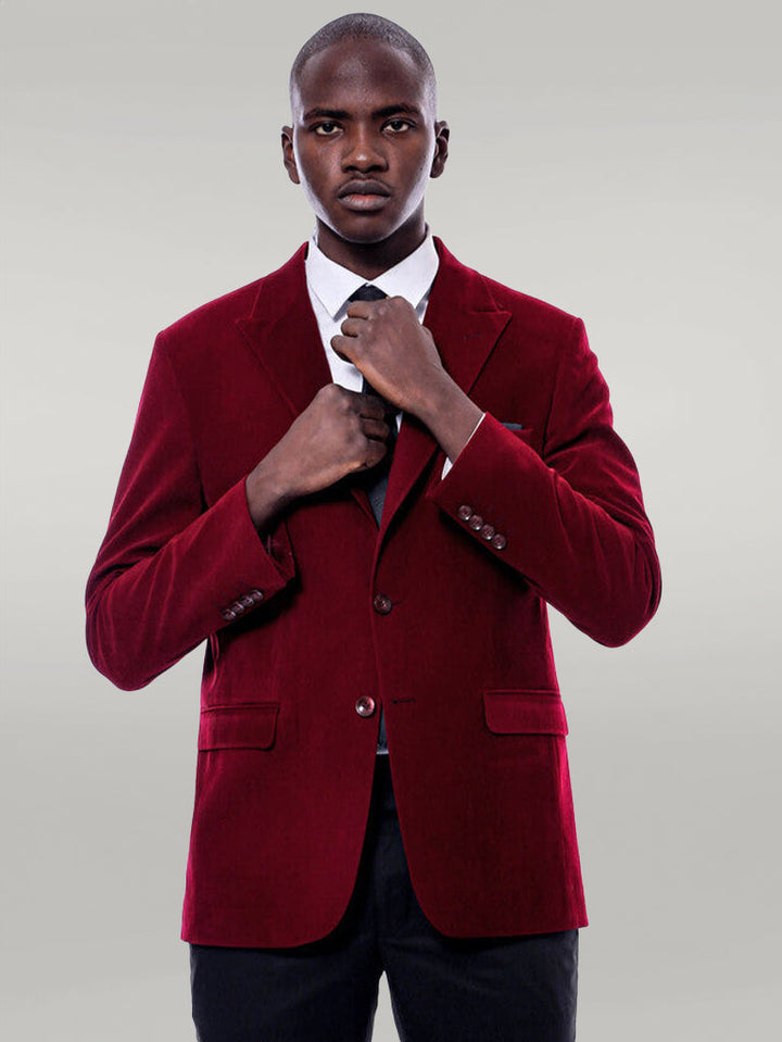 WSS Wide Peak Lapel Velvet Burgundy Men Blazer  - Singen