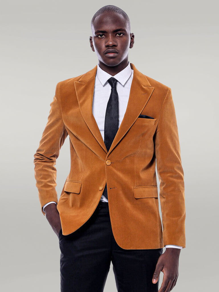 WSS Wide Peak Lapel Velvet Yellow Blazer  - Singen