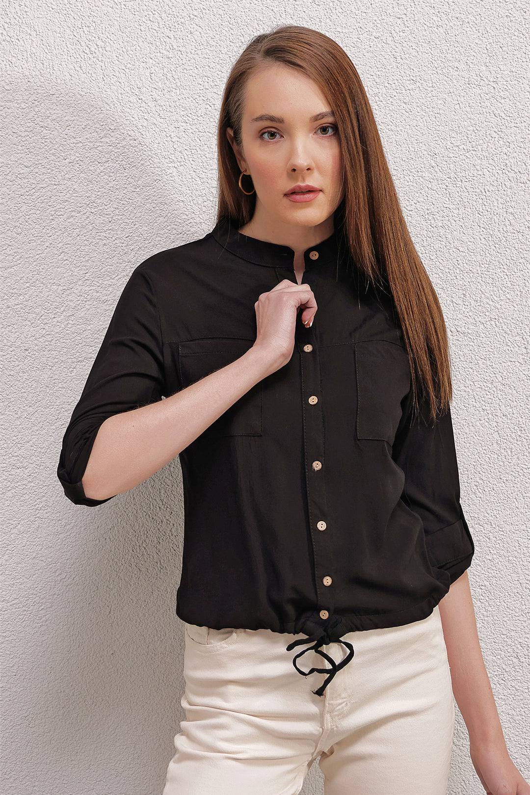 BGD Women FRONT LACED SHIRT - Black - Avondale