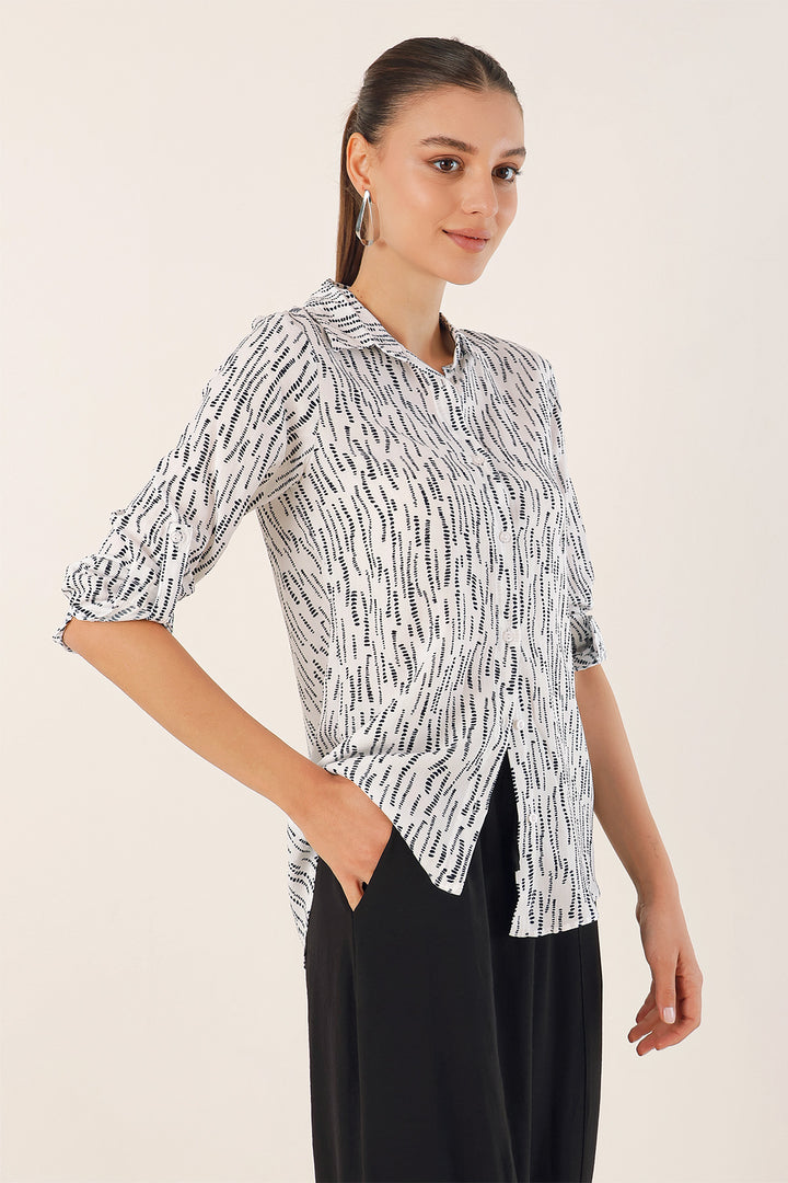 BGD Women Graphic Patterned Shirt - White - Avondale