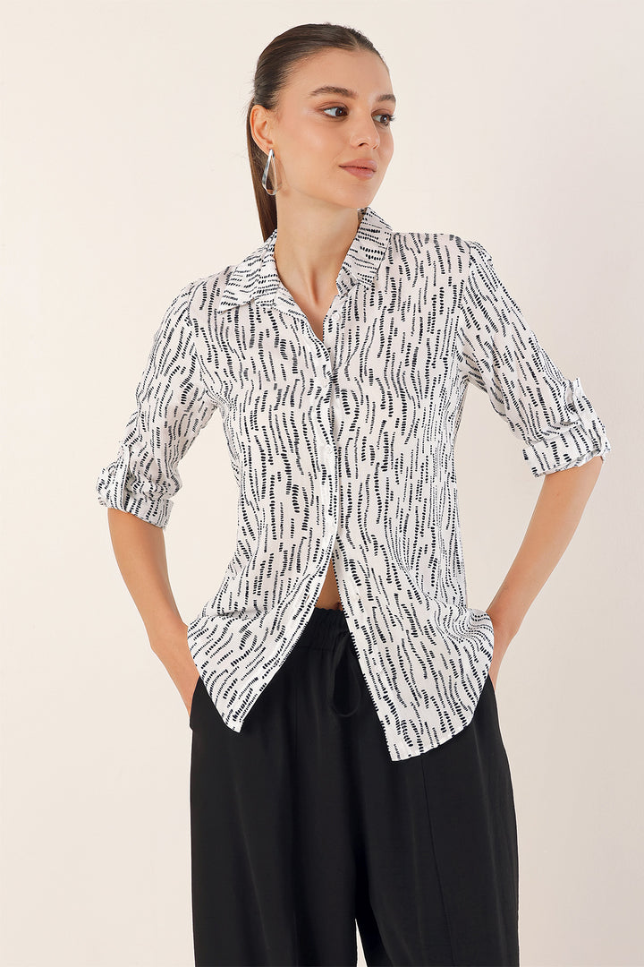 BGD Women Graphic Patterned Shirt - White - Avondale