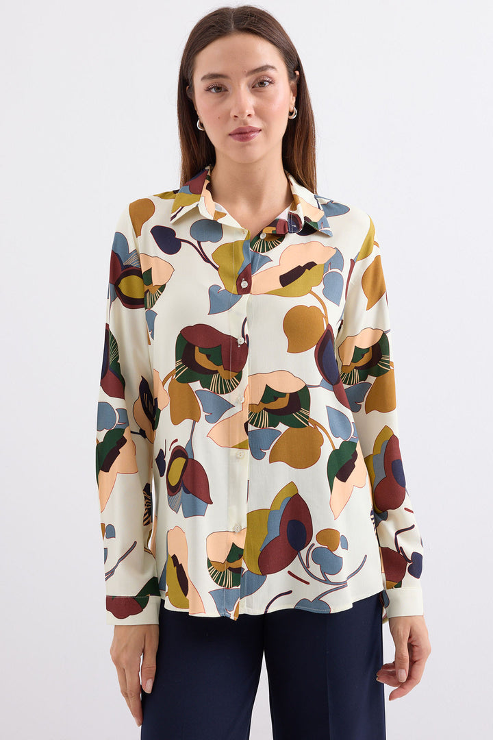 BGD Women Graphic Patterned Shirt - Khaki Beige - Avondale