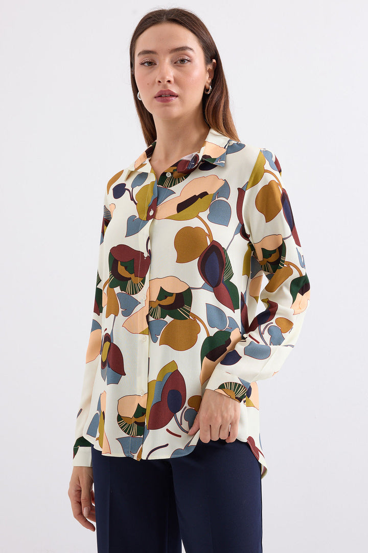 BGD Women Graphic Patterned Shirt - Khaki Beige - Avondale