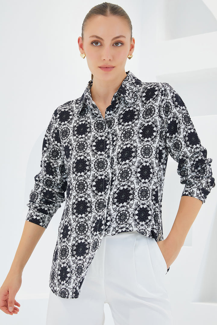 BGD Women Graphic Patterned Shirt - Black - Avondale