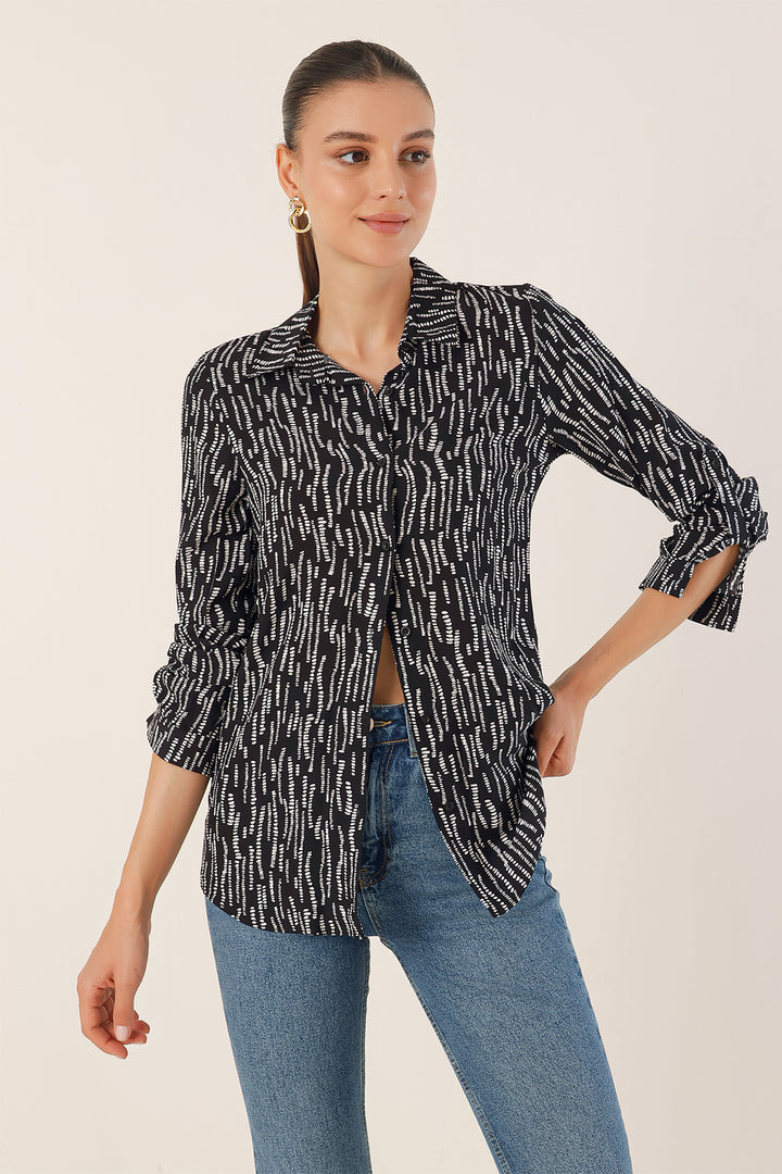 BGD Women Graphic Patterned Shirt - Black - Avondale