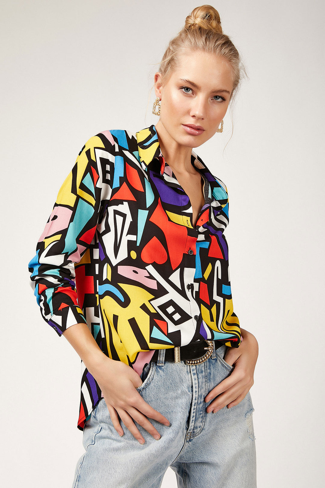 BGD Women Graphic Patterned Shirt - Black - Avondale