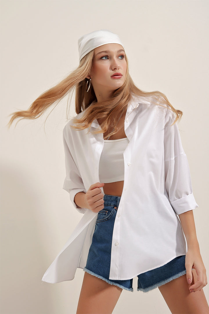 BGD Women Woman White Oversize Long Basic Shirt 3900 - Avondale