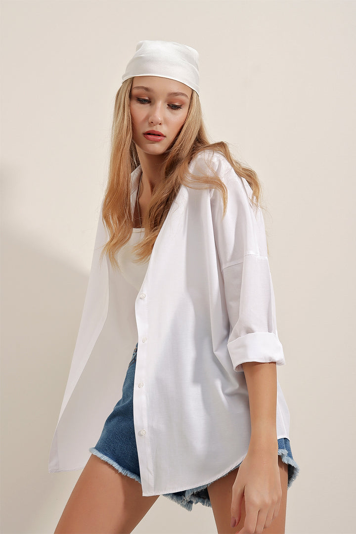 BGD Women Woman White Oversize Long Basic Shirt 3900 - Avondale