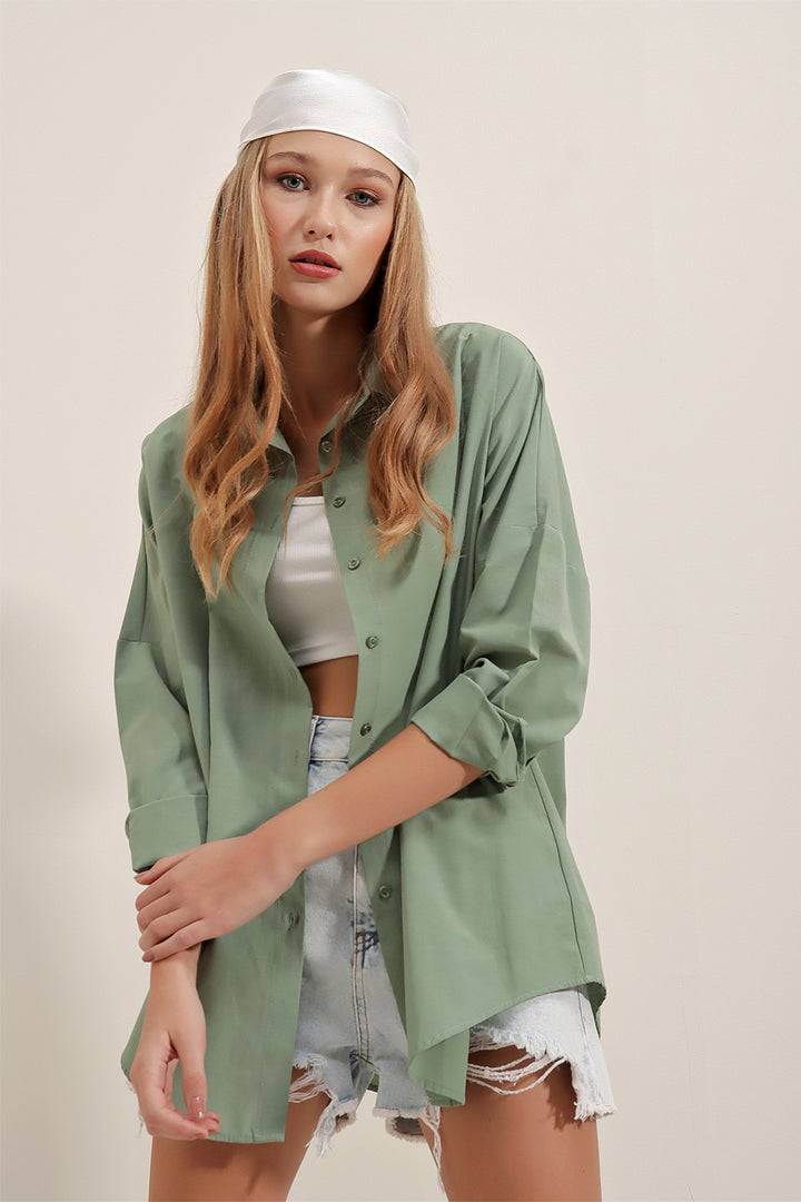 BGD Women Oversize Long Basic Shirt - Army Green - Avondale