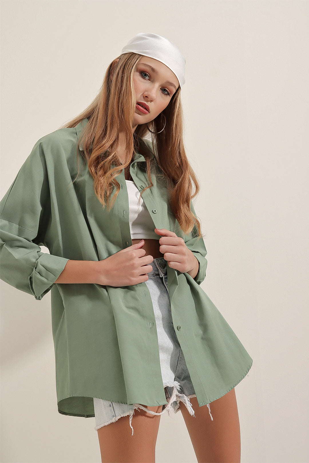 BGD Women Oversize Long Basic Shirt - Army Green - Avondale