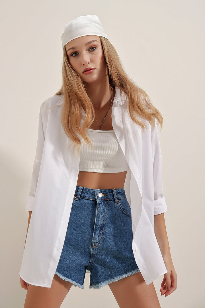 BGD Women Woman White Oversize Long Basic Shirt 3900 - Avondale